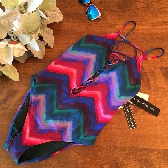 La Blance High Neck Tummy Toner One Piece Rainbow - Picture 2 of 6